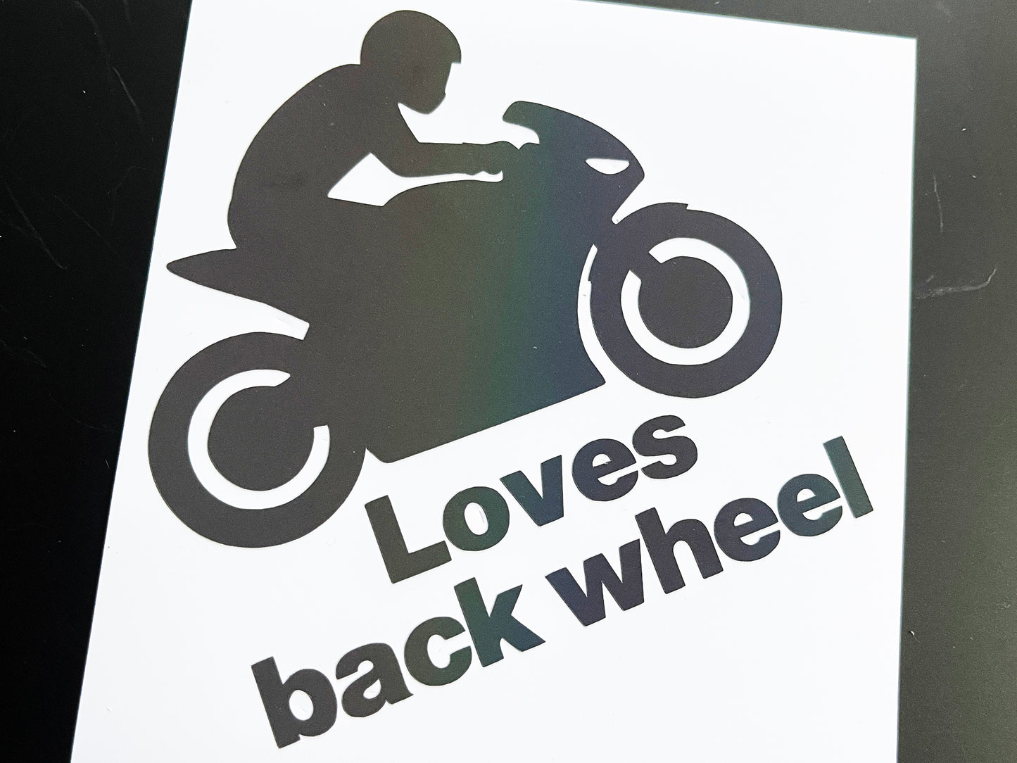 Reflective LOVES BACK WHEEL Die Cut Motorcycle Road Safety Sticker