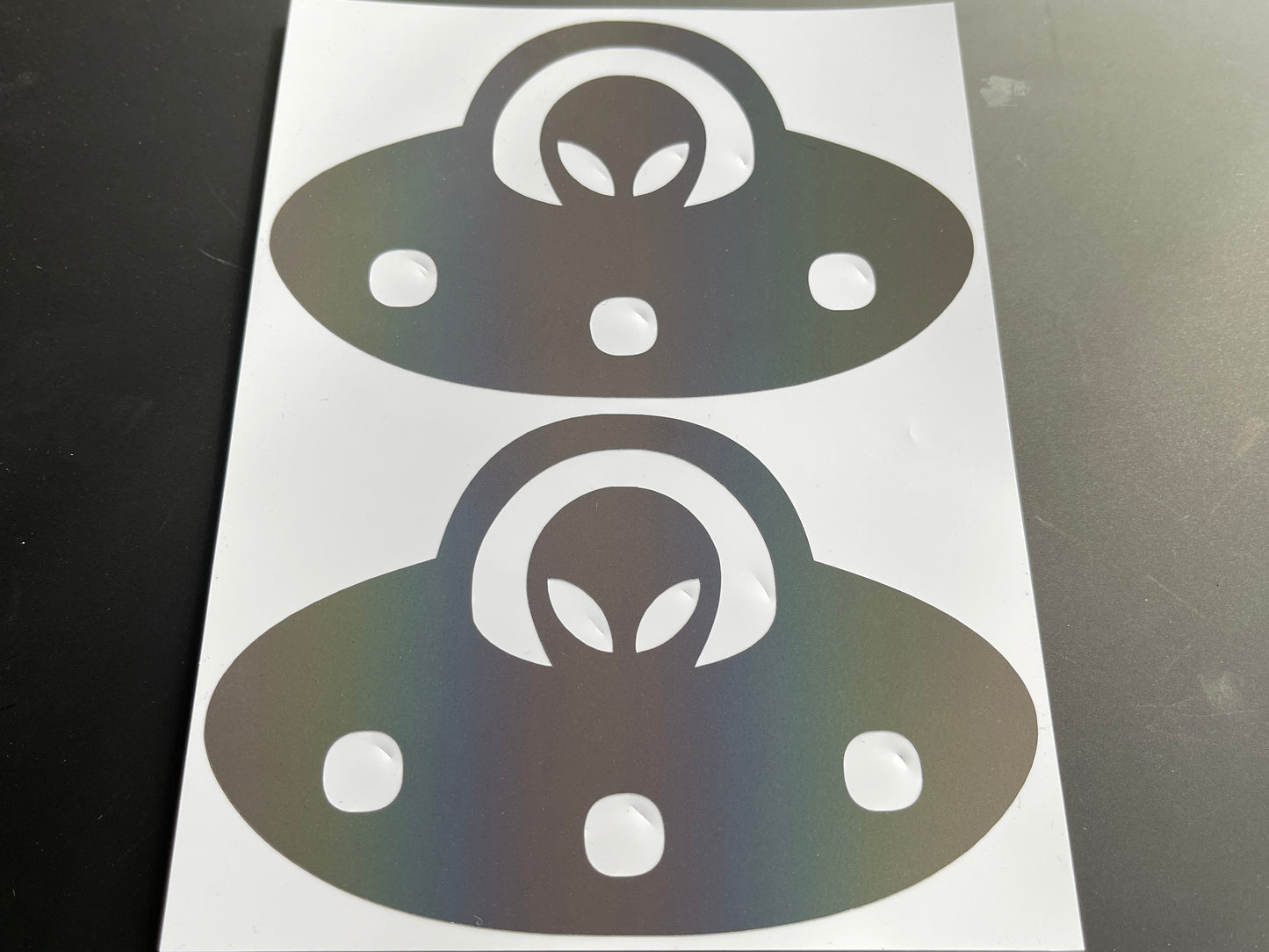 Alien UFO (Large) Reflective Rainbow Bright Bike Stickers