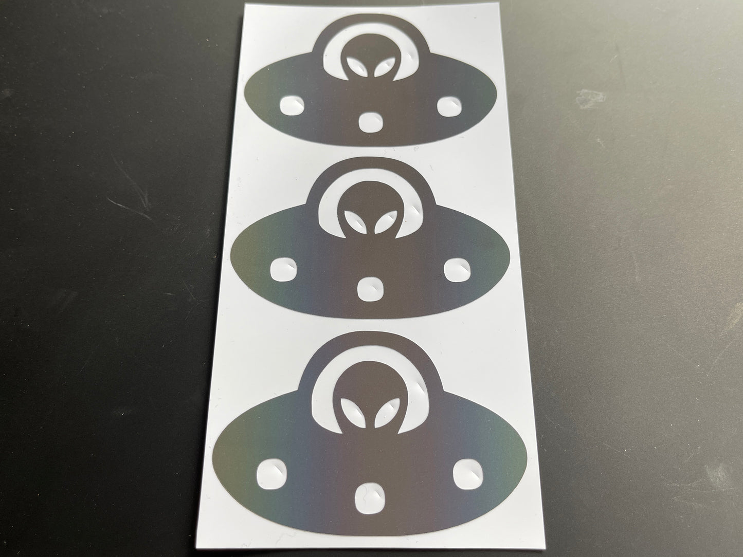Alien UFO (Medium) Reflective Rainbow Bright Bike Stickers