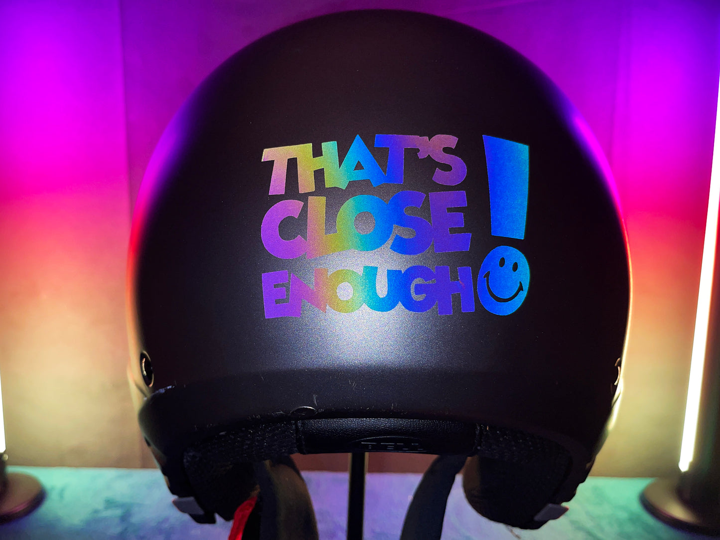 Reflective Rainbow Bright That's Close Enough Motorcycle Helmet Stickers
