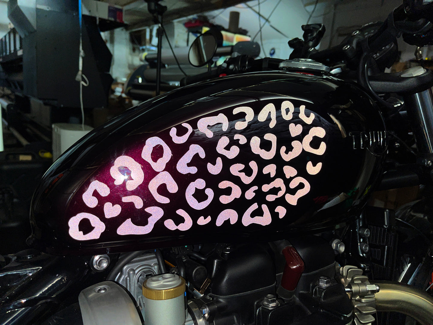 Valueviz Reflective Leopard Print Motorcycle Fuel Tank Fairings Stickers Kit
