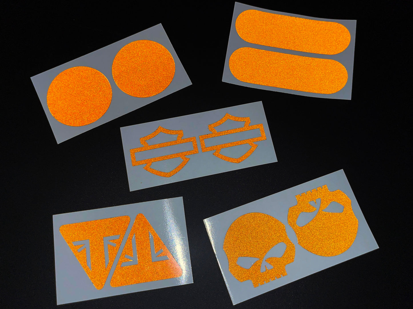 Veloviz Black STEALTH Reflective Amber Orange Motorcycle Fork Reflector Stickers OG