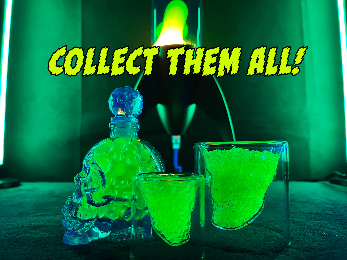 Uranium Glass Filled Skull Whisky Tumbler