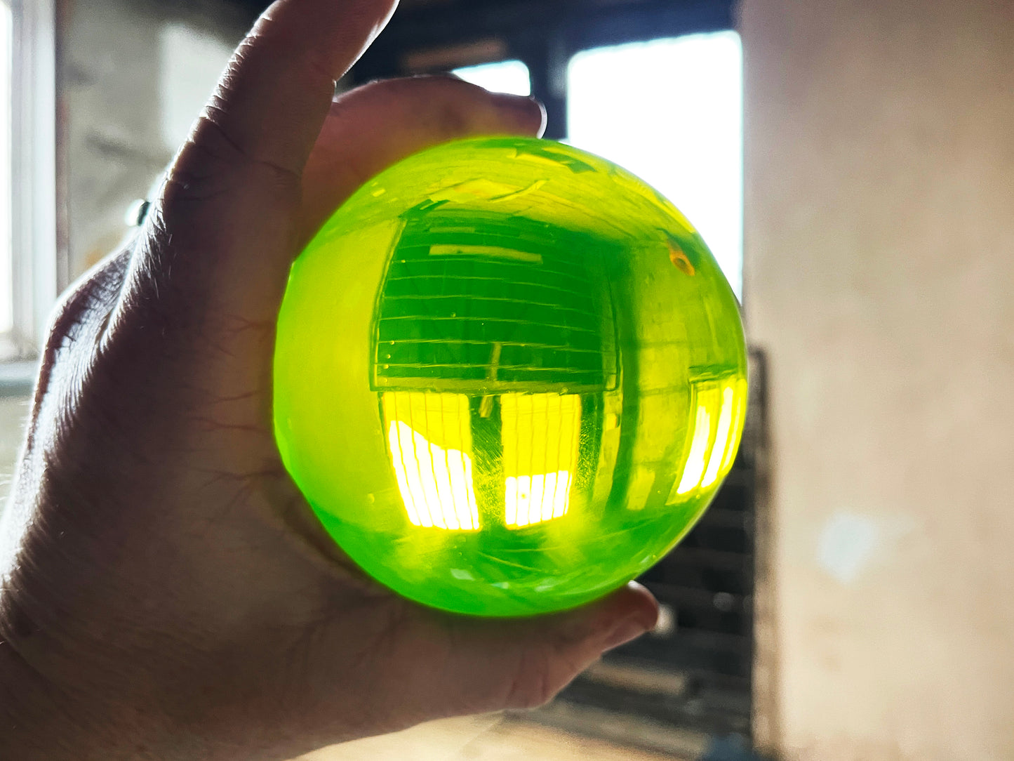 Uranium Glass 4 inch Sphere - With Stand