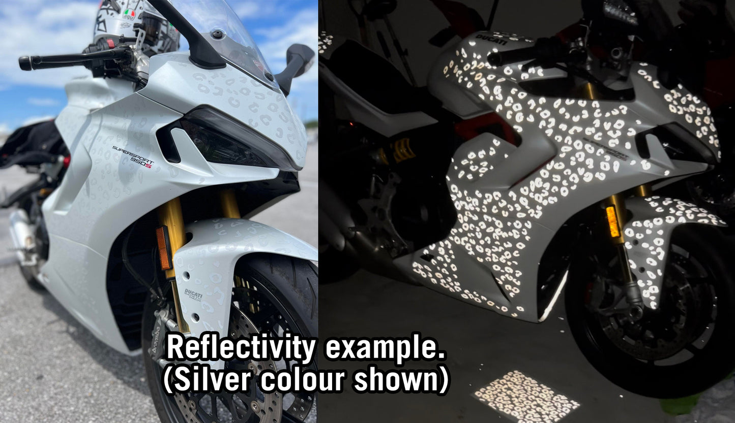 Valueviz Reflective Leopard Print Motorcycle Fuel Tank Fairings Stickers Kit