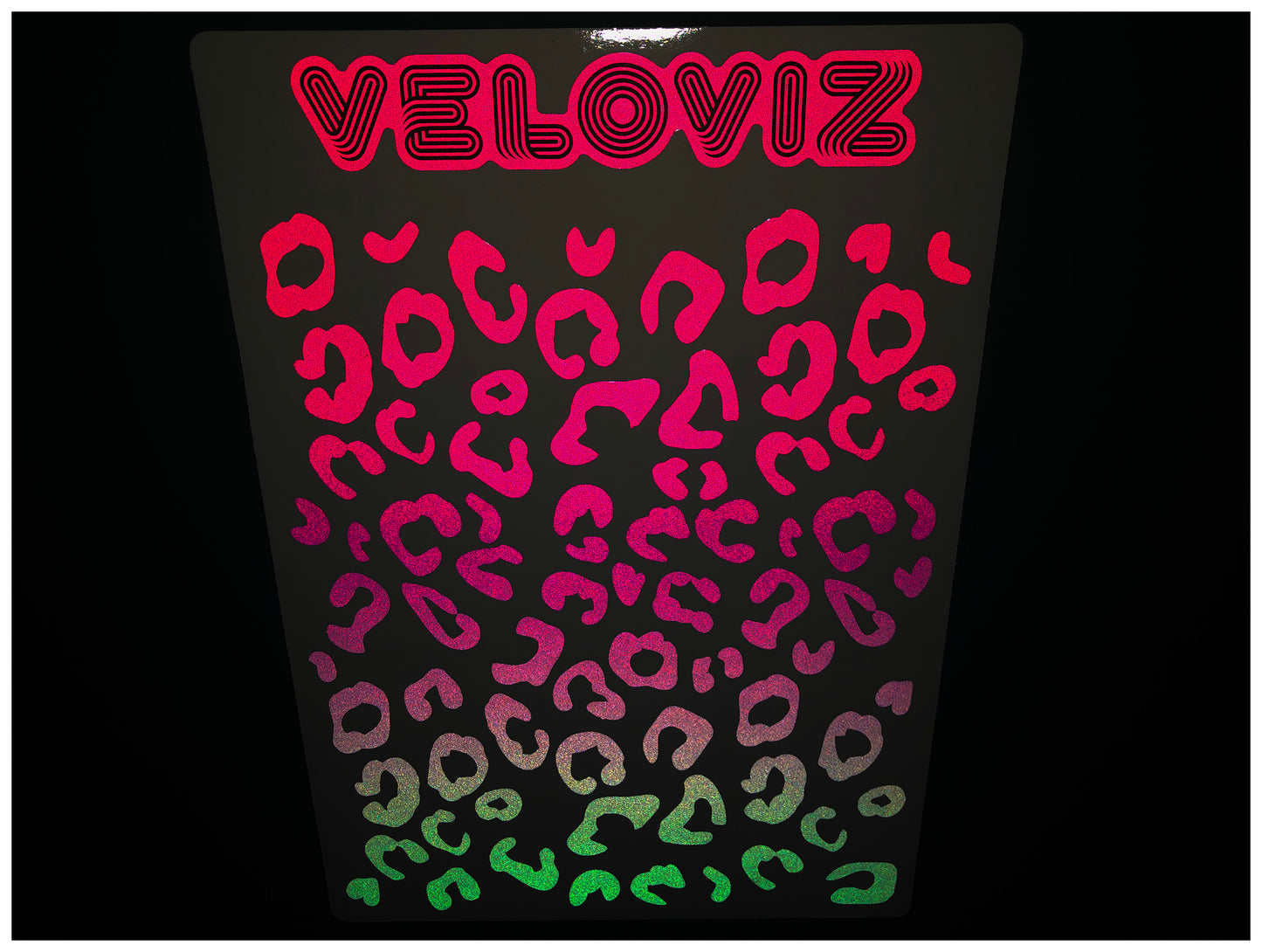 Reflective Leopard Print A4 Cargo Bike Stickers - Blue Pink Fade