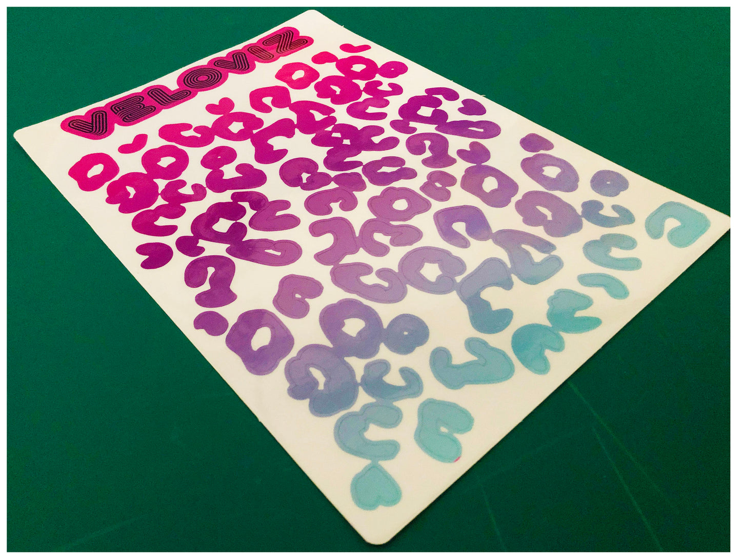 Reflective Leopard Print A4 Cargo Bike Stickers - Blue Pink Fade