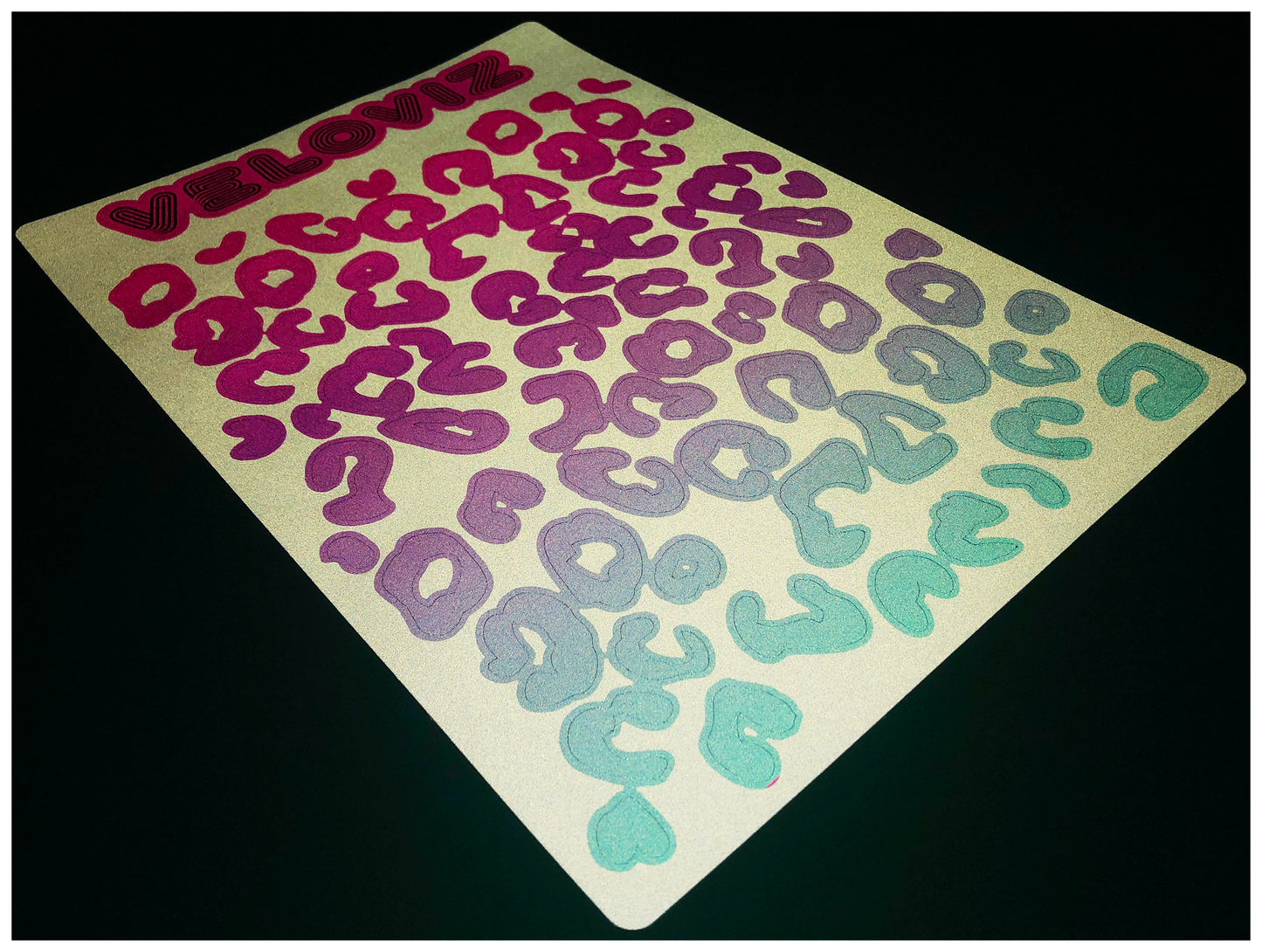 Reflective Leopard Print A4 Cargo Bike Stickers - Blue Pink Fade