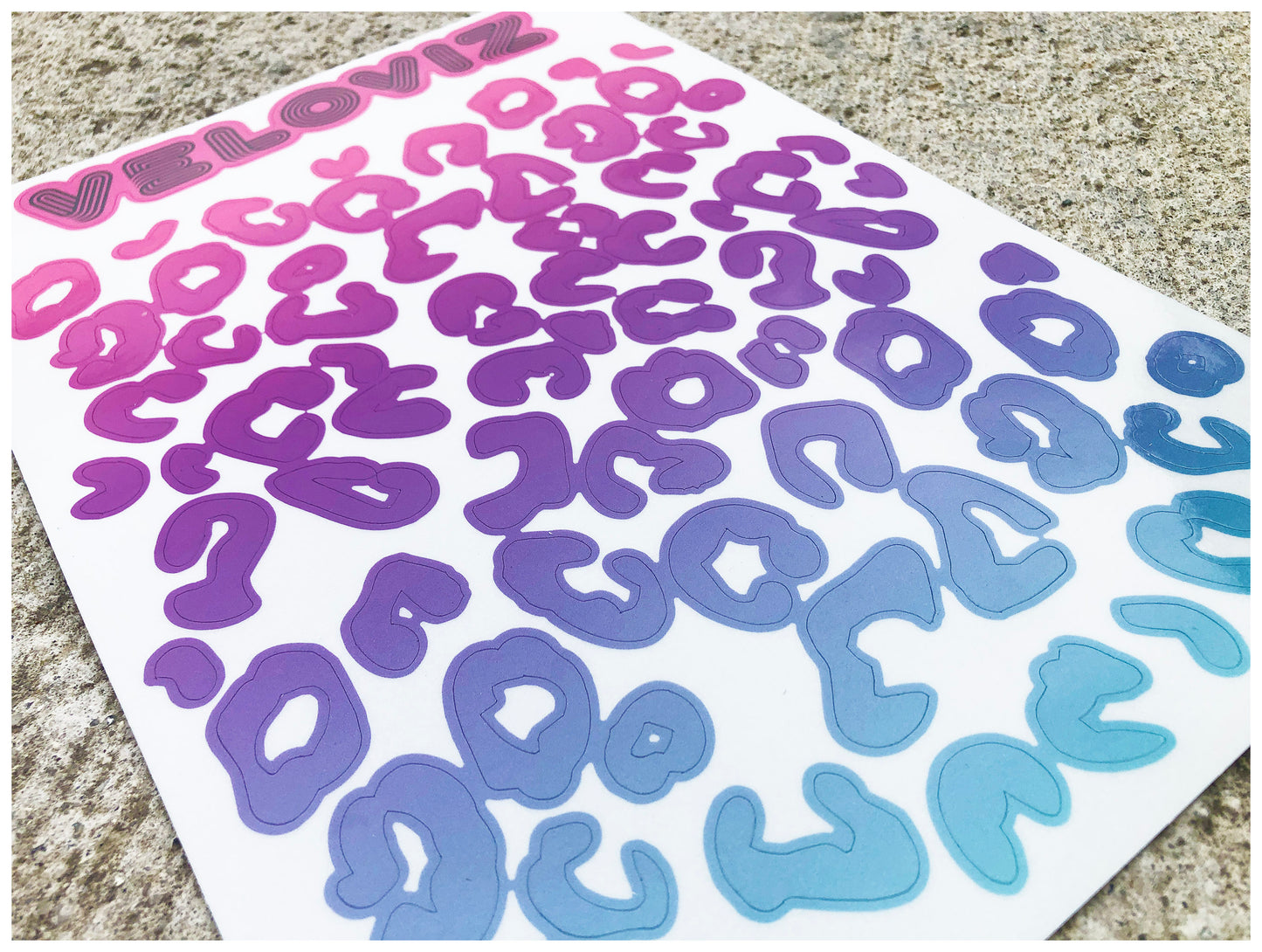 Reflective Leopard Print A4 Cargo Bike Stickers - Blue Pink Fade