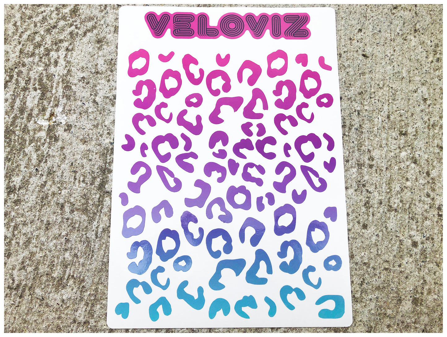 Reflective Leopard Print A4 Cargo Bike Stickers - Blue Pink Fade