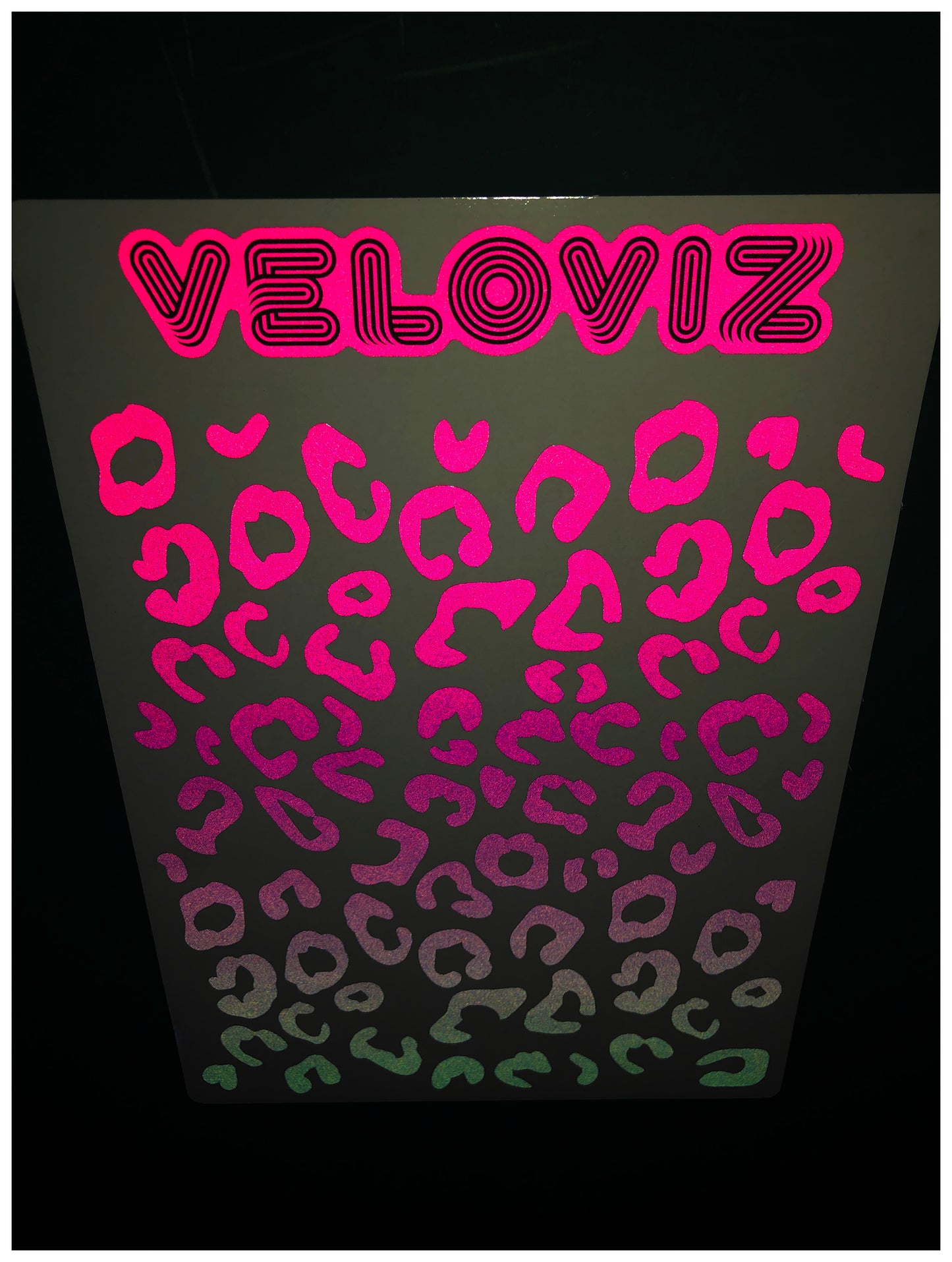 Reflective Leopard Print A4 Cargo Bike Stickers - Blue Pink Fade