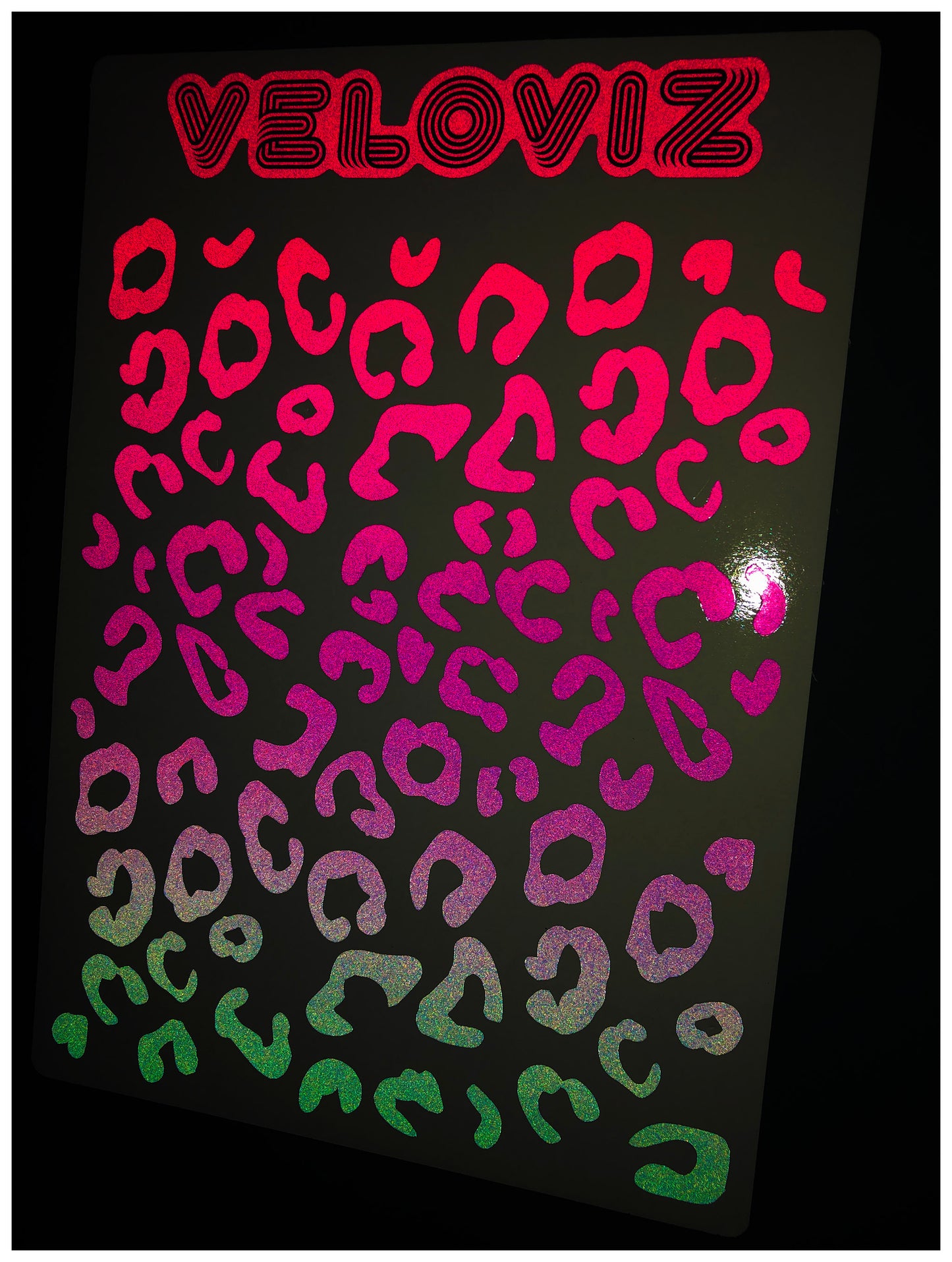 Reflective Leopard Print A4 Cargo Bike Stickers - Blue Pink Fade