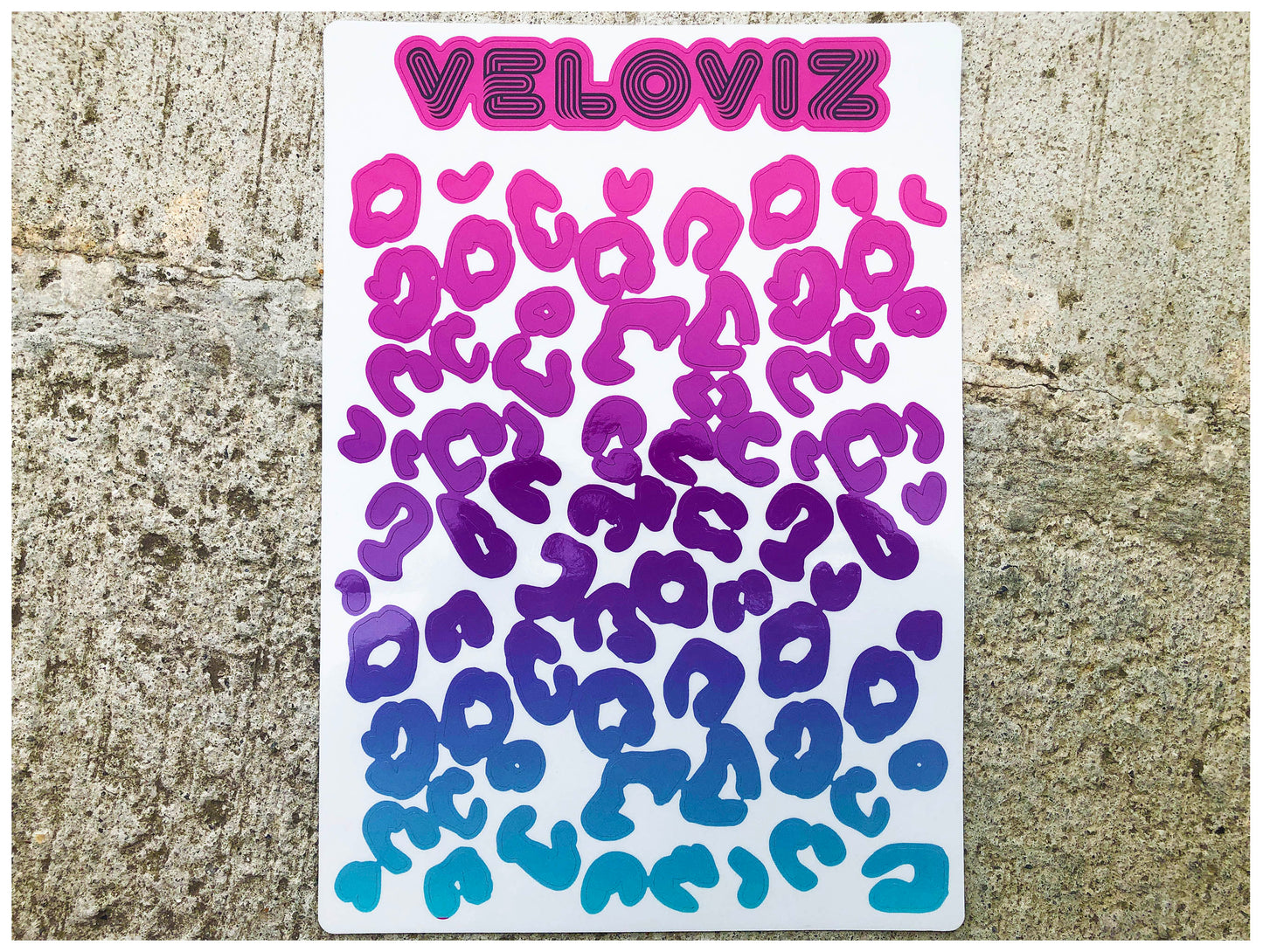 Reflective Leopard Print A4 Cargo Bike Stickers - Blue Pink Fade