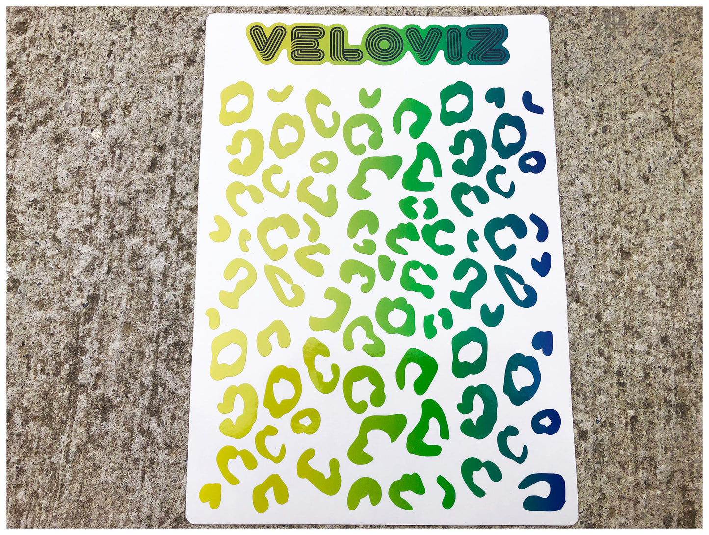 Reflective Leopard Print A4 Cargo Bike Stickers - Green Yellow Fade