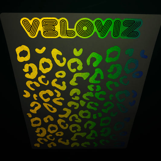 Reflective Leopard Print A4 Cargo Bike Stickers - Green Yellow Fade