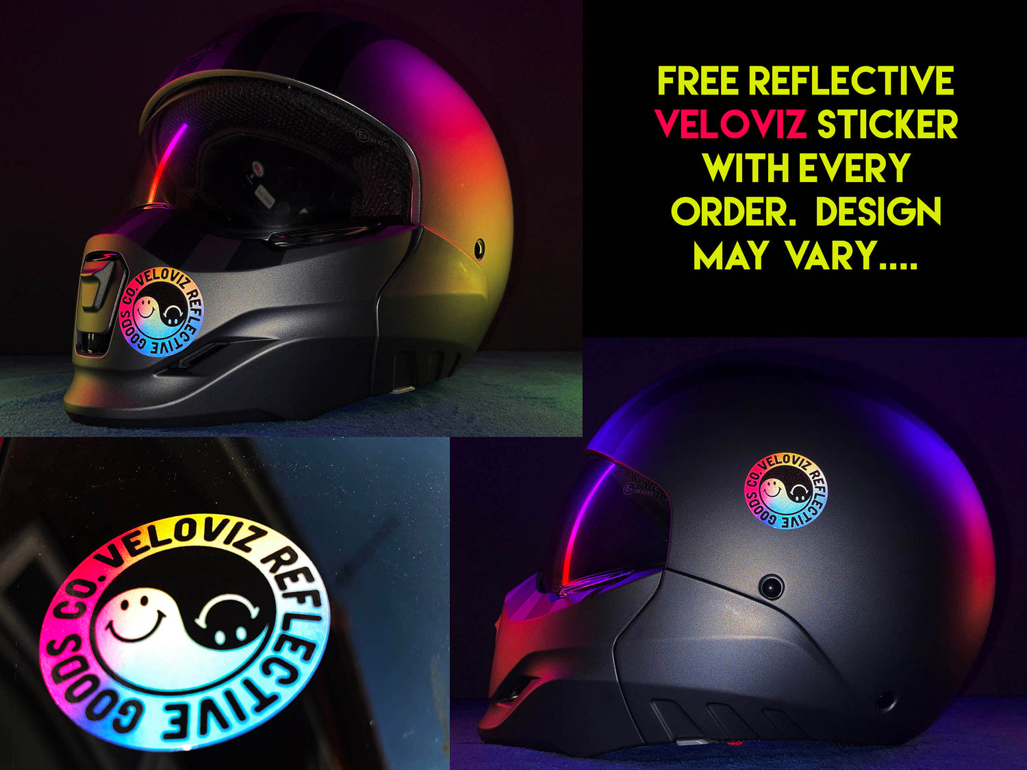 Valueviz Reflective Die Cut Evil Eyes (Design 6) Motorcycle Helmet Sti – Veloviz Reflective Bike Accessories