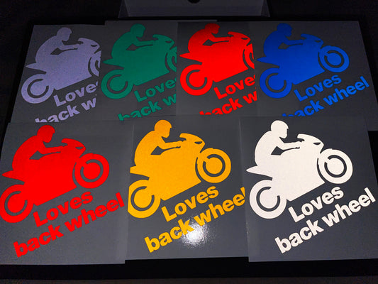 Reflective LOVES BACK WHEEL Die Cut Motorcycle Road Safety Sticker