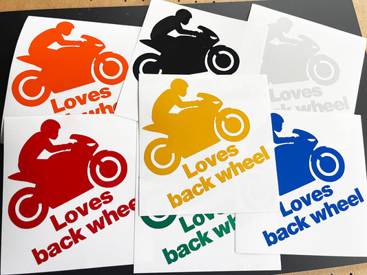 Reflective LOVES BACK WHEEL Die Cut Motorcycle Road Safety Sticker