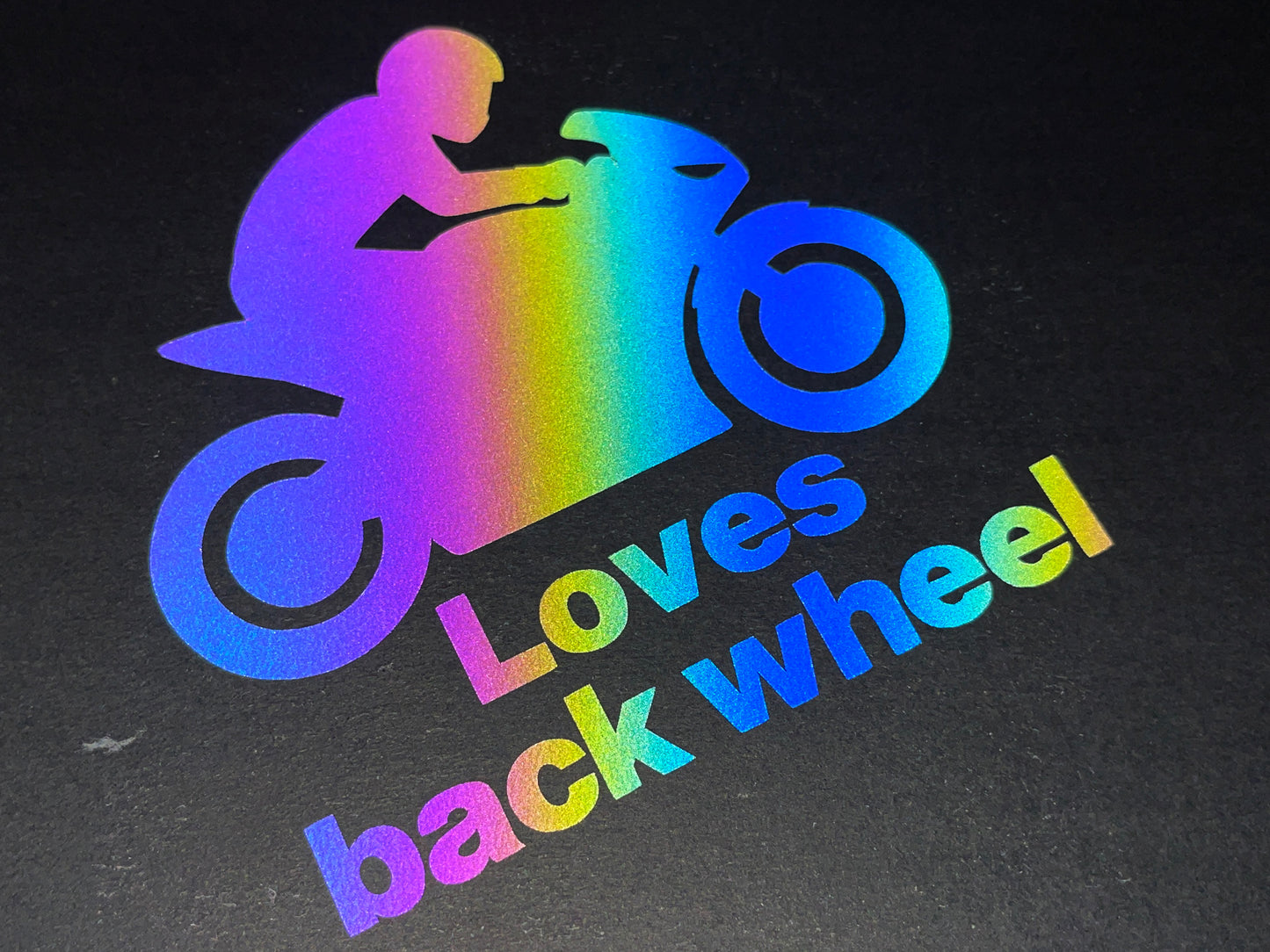 Reflective Rainbow Bright LOVES BACK WHEEL Motorcycle Helmet Stickers
