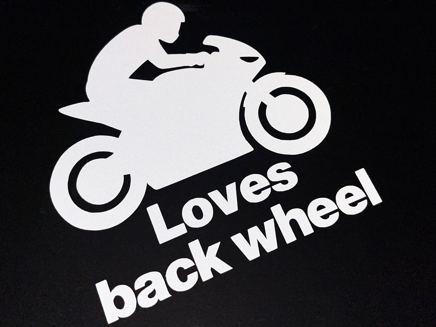Reflective LOVES BACK WHEEL Die Cut Motorcycle Road Safety Sticker