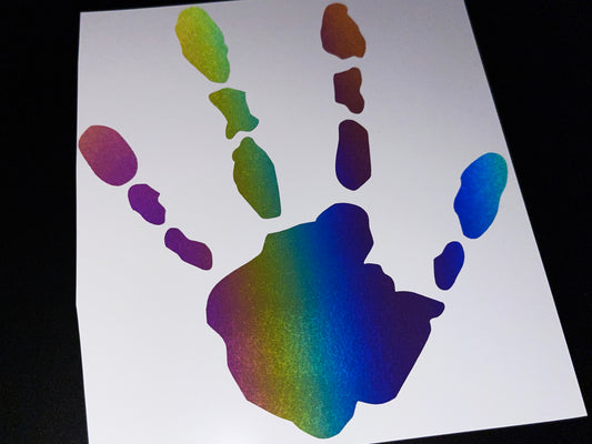 Alien Handprint (Large) Reflective Rainbow Bright Bike Stickers