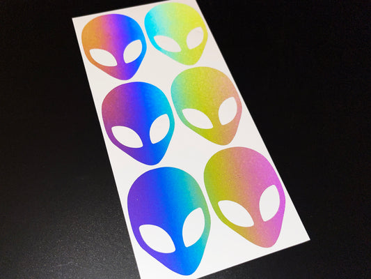 Alien Head (Small) Reflective Rainbow Bright Bike Stickers