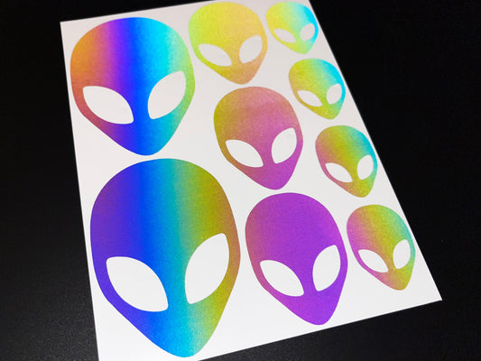 Alien Head (Assorted) Reflective Rainbow Bright Bike Stickers