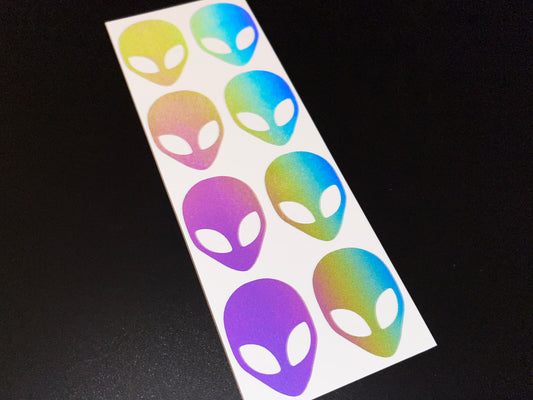Alien Head (Extra Small) Reflective Rainbow Bright Bike Stickers
