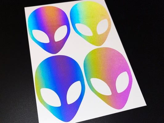 Alien Head (Medium) Reflective Rainbow Bright Bike Stickers