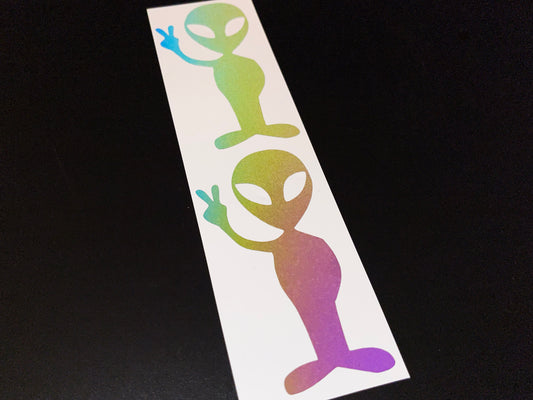 Alien Peace (Medium) Reflective Rainbow Bright Bike Stickers