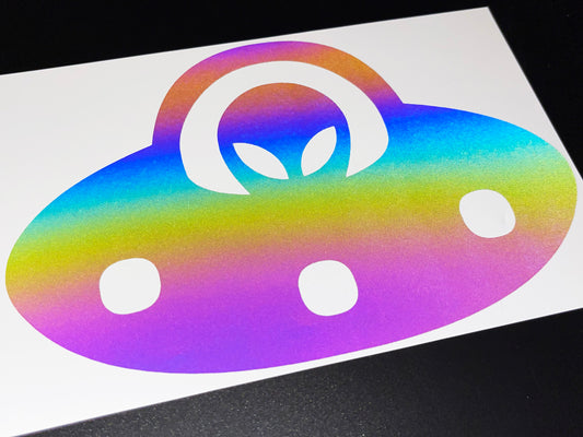 Alien UFO (Extra Large) Reflective Rainbow Bright Bike Stickers