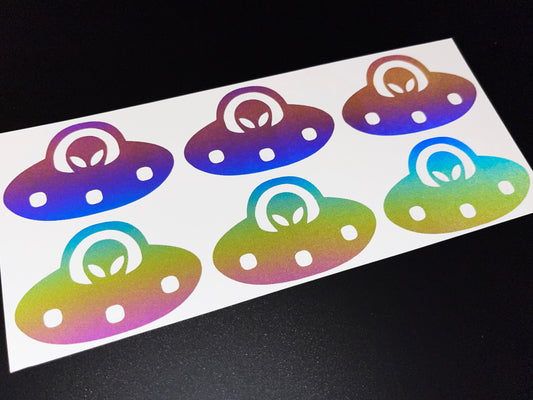 Alien UFO (Small) Reflective Rainbow Bright Bike Stickers