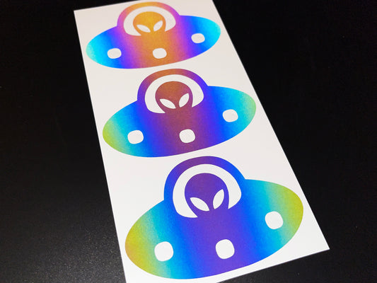 Alien UFO (Medium) Reflective Rainbow Bright Bike Stickers