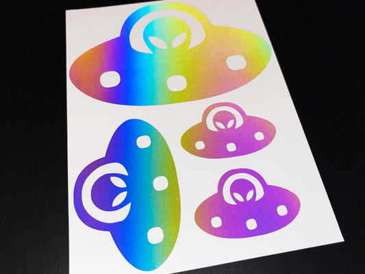 Alien UFO (Assorted) Reflective Rainbow Bright Bike Stickers