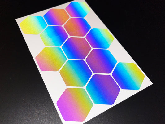 Hexagon (Large) Reflective Rainbow Bright Bike Stickers