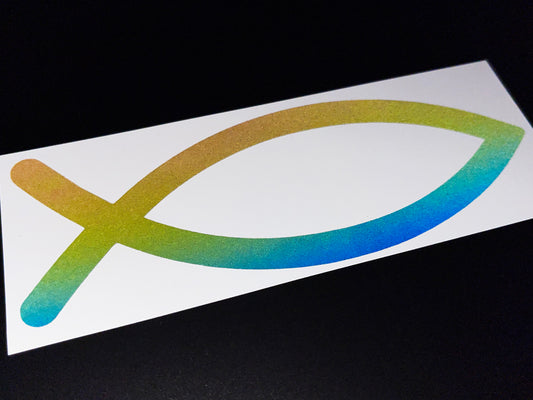 Jesus Fish Ichthys (Large) Reflective Rainbow Bright Bike Stickers