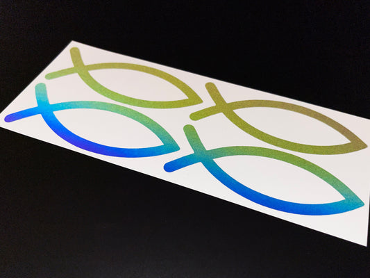 Jesus Fish Ichthys (Medium) Reflective Rainbow Bright Bike Stickers