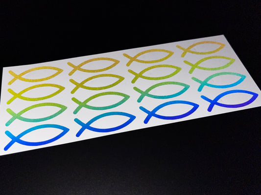 Jesus Fish Ichthys (Extra Small) Reflective Rainbow Bright Bike Stickers
