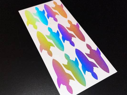Rocket (Medium) Reflective Rainbow Bright Bike Stickers