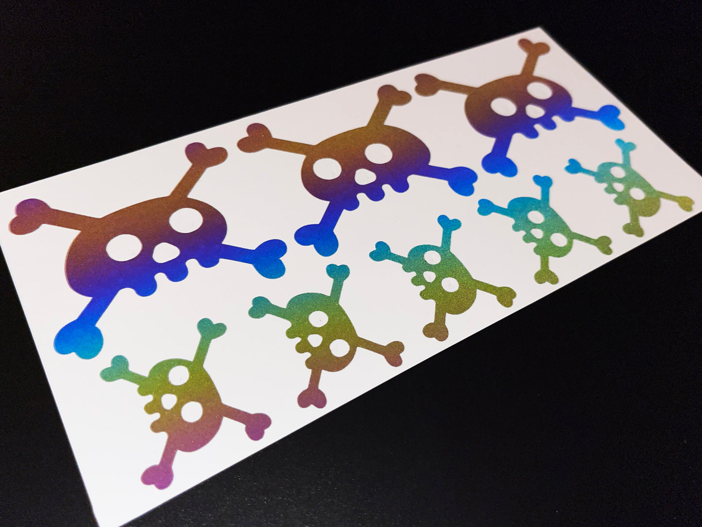 Skull and Crossbones (Assorted) Reflective Rainbow Bright Bike Stickers