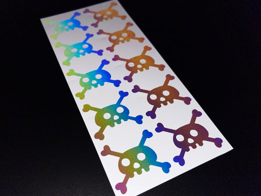 Skull and Crossbones (Small) Reflective Rainbow Bright Bike Stickers