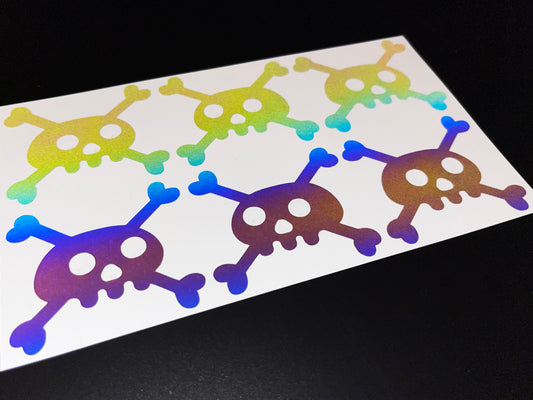Skull and Crossbones (Medium) Reflective Rainbow Bright Bike Stickers