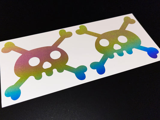 Skull and Crossbones (Large) Reflective Rainbow Bright Bike Stickers