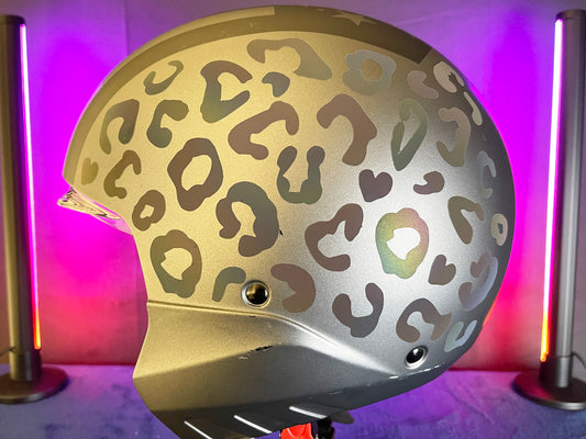 Reflective Rainbow Bright Leopard Print Motorcycle Helmet Stickers Kit