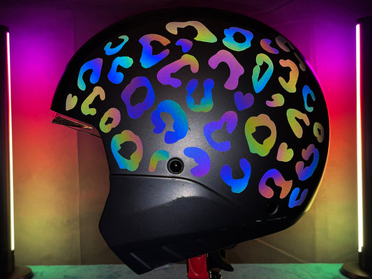 Reflective Rainbow Bright Leopard Print Motorcycle Helmet Stickers Kit