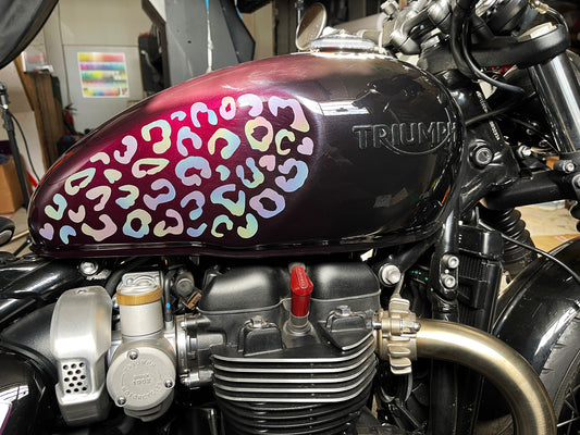 Reflective Rainbow Bright Leopard Print Motorcycle Fuel Tank / Fairing Stickers
