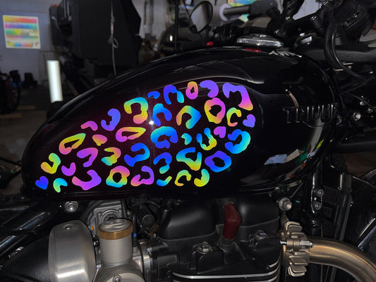 Reflective Rainbow Bright Leopard Print Motorcycle Fuel Tank / Fairing Stickers