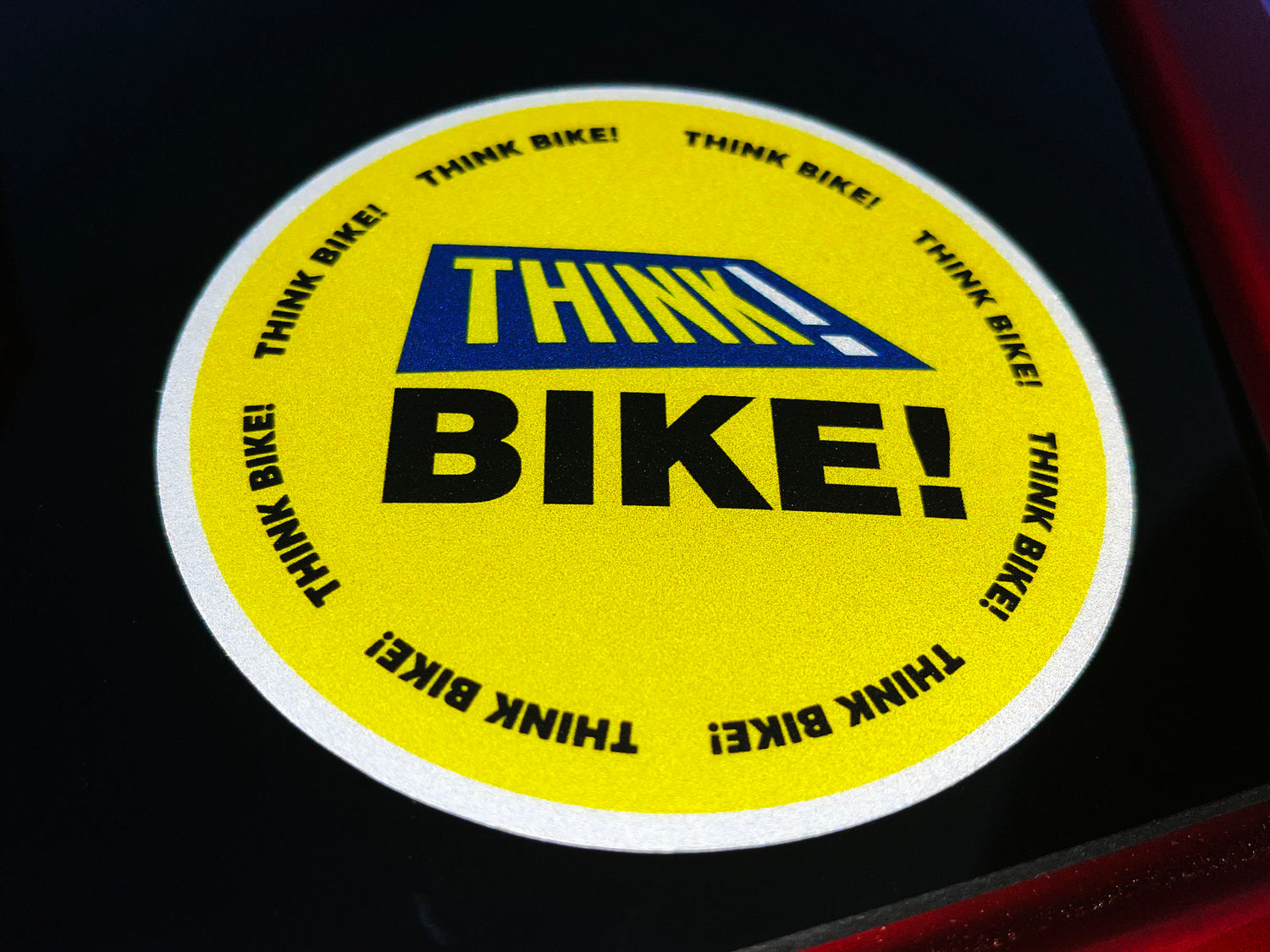 Think Bike UPDATED (Round) Reflective Sticker – Veloviz Reflective Bike ...