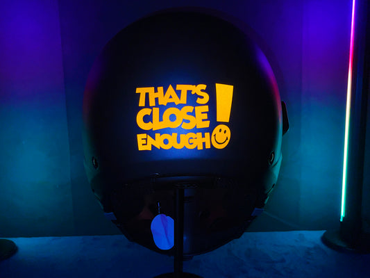 Veloviz THAT'S CLOSE ENOUGH Reflective Motorcycle Helmet Sticker