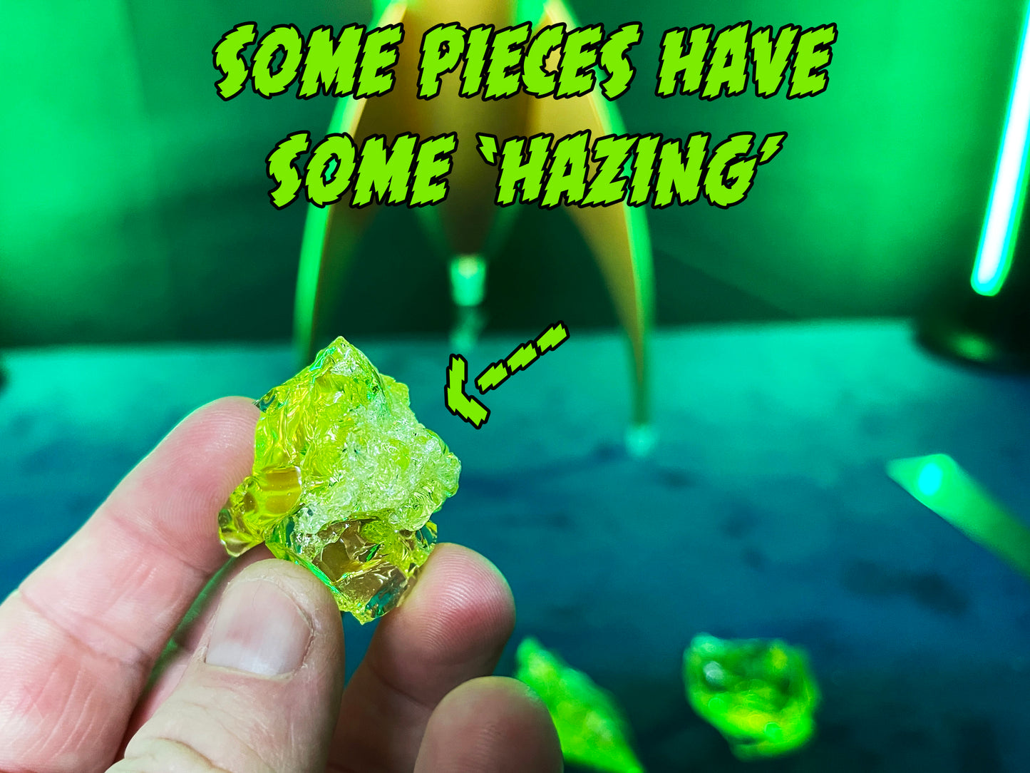 Uranium Vaseline Glass Cullet Chunk In Floating Frame